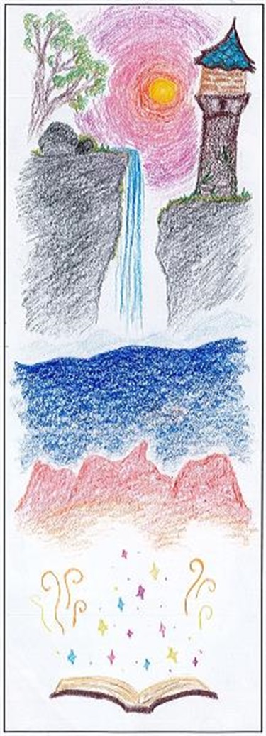 Bookmark design winner Grace D.  for 14 to 16 age group.