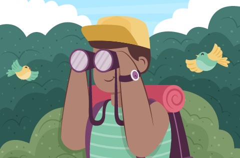 animated person looking through binoculars