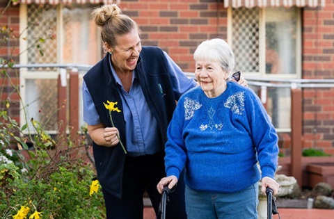 two ladies walking