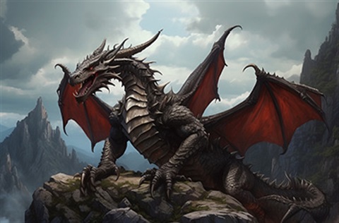 Dragon perched atop a mountain