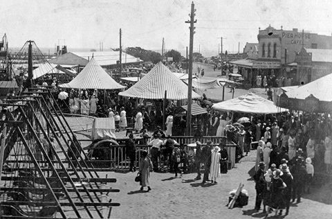 black and white image of a fair