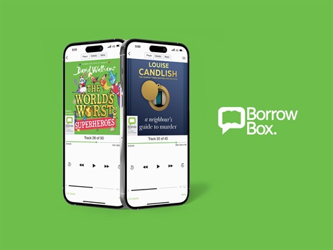 BorrowBox logo and phones