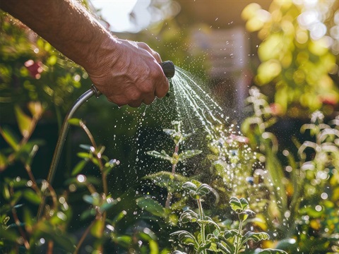 person watering a plant