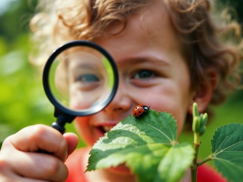 child using magnifying glass