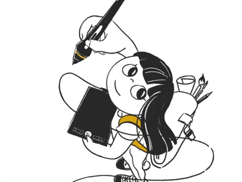 hand drawn girl holding a pen